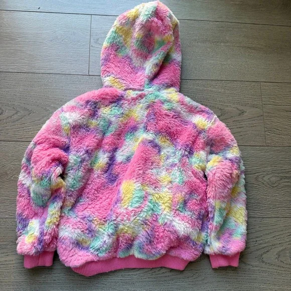 Betsey Johnson Faux Fur Hoodie Tie Dye Butterfly Kids Small - Picture 2 of 3